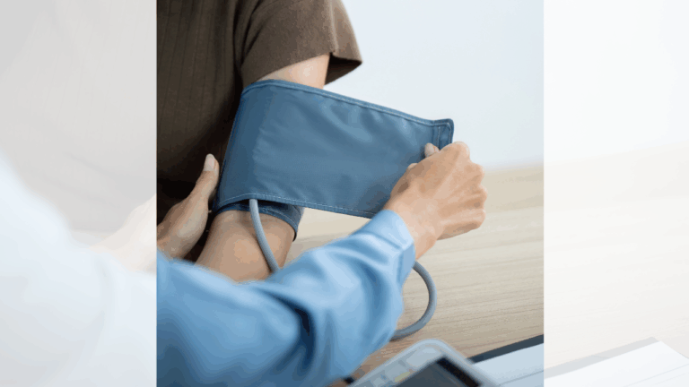 woman checking patient blood pressure and dr visit